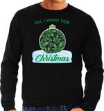 Bellatio Decorations Wiet Kerstbal sweater / Kerst trui All i want for Christmas zwart voor heren - Kerstkleding / Christmas outfit XXL