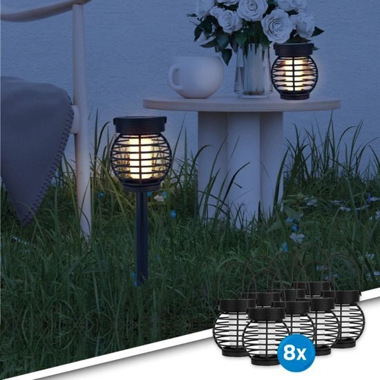 Solarlampkoning Solar tuinverlichting Palermo - Warm wit licht - Tafellamp, priklamp en hanglamp in 1 - Set van 8