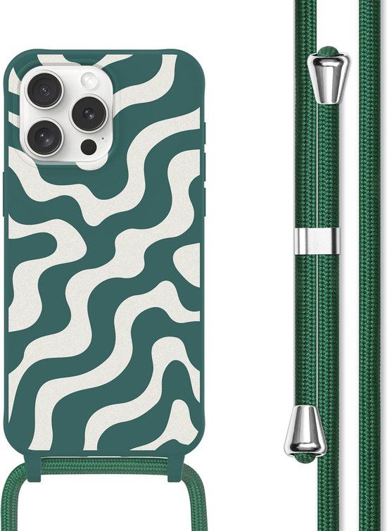 iMoshion iPhone 15 Pro Hoesje met Koord - Siliconen Back Cover - Petrol Green Groovy