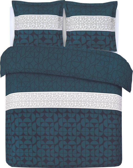 Vision BASILE Dekbedovertrek 200x200cm - Katoen - Blauw/Grijs/Wit - Tweepersoons