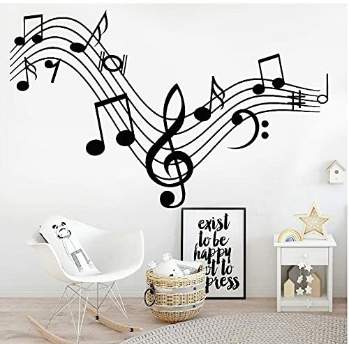 cbvdalodfej Vinyl Muurtattoo Muzieknotatie Clef Teken Zingen Notities Romantische Stickers Muurschildering Home Decor School Klaslokaal Wall66x42cm