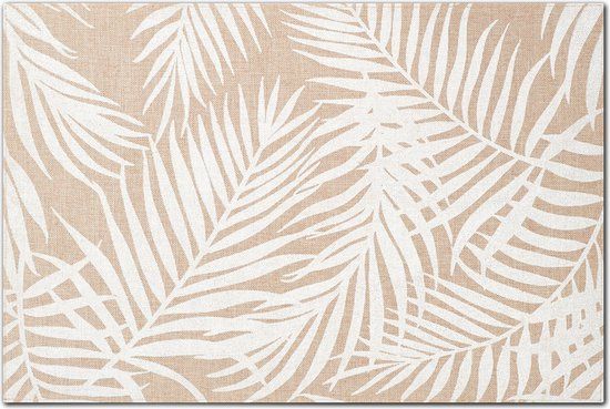 Zeller placemats palm bladeren print - linnen - 45 x 30 cm - beige/wit