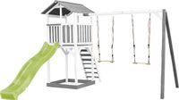 AXI Beach Tower Speeltoestel in Grijs/Wit - Speeltoren met Dubbele Schommel, Limoen Groene Glijbaan en Zandbak - FSC hout