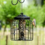 CJ Wildlife Voedersilo met Beschermkooi voor Tuinvogels - Brussel - Vogelvoedersilo voor Kleine Vogels - Hangend Vogelvoederhuisje - Vogelvoer Silo - Zwart