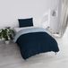 Italian Bed Linen Dekbedovertrek Set "Natural Doubleface effen kleur tas laken en kussensloop, donkerblauw/lichtblauw, eenpersoons
