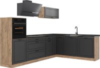 Vicco Hoekkeuken R-Line, Antraciet landelijk/Goudkleurig Eiken, 287 x cm antraciet werkblad