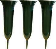 Merkloos Grafvaas kunststof - 3x - groen - H37 cm - grafdecoratie - bloemenvaas voor herdenkingsplaats/kerkhof