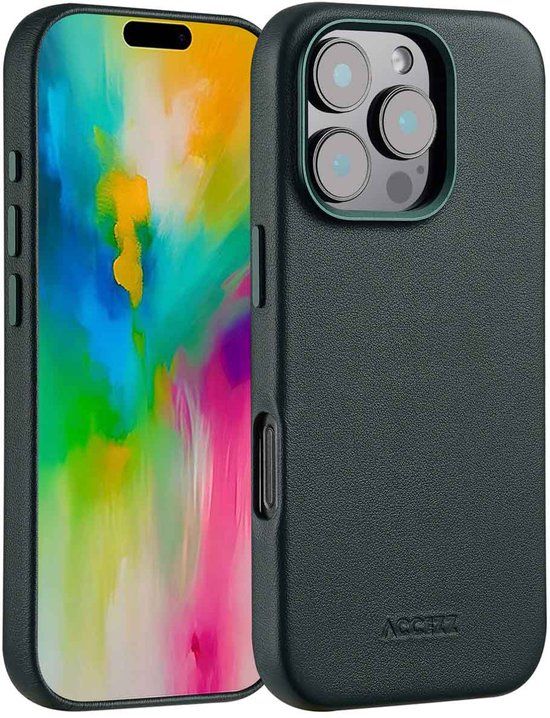 Accezz Hoesje - Geschikt voor iPhone 16 Pro - Geschikt voor MagSafe Leather Backcover - Cedar Green