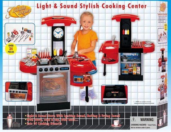 KIDDOO Speelgoed Keuken - met Licht en Geluid - Rood/Grijs - Kunststof - 58 cm