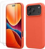 kwmobile hoes met 2x screenprotectors voor Apple iPhone 18 Pro Max / iPhone 17 Pro Max – screenprotector van gehard glas – draadloos opladen – levendig koraal