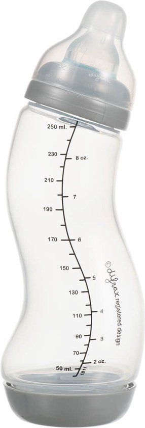 Difrax 1-2-3 Doseer Babyfles 250 ml Natural - S-Fles - Anti-Colic - Zilver
