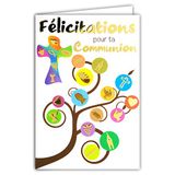 Afie 68-1203 Kaart met envelop Gefeliciteerd met je Communitie Symbolen in Goud Glanzend Gouden Kruis Katholieke Kruis Tarwe Brood Ostia Tros Druiven Wijn Kerk Cup Kaars Feest Lente