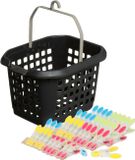 Merkloos / Sans marque Jja Showroom And Head Office Wasknijpers ophang mandje/bakje - zwart - met 60x plastic soft grip knijpers