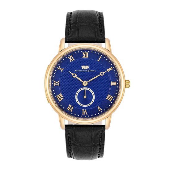 Rhodenwald & Söhne Moonlight Herenhorloge - Zwart Leer - Goudkleurig - 40mm - Quartz