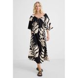Smashed Lemon blousejurk met ceintuur zwart/wit