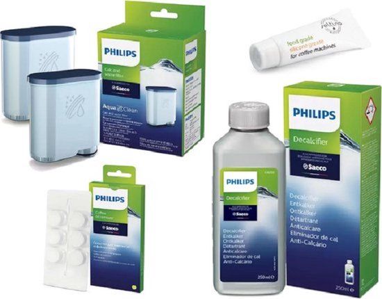 Philips Saeco onderhoudspakket - 2 x AquaClean waterfilter CA6903 - 1 x Ontvettingstabletten CA6704/10 - 1 x ontkalker 250ml CA6700/10 - 1 x Siliconenvet