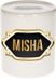 Bellatio Decorations Shoppartners Bv Spaarpot met voornaam Misha - wit - met goud/zwart embleem - 8 x 9 cm - keramiek - met afsluitdop - cadeau verjaardag