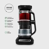 Karaca Çaysever Robotea Pro - 4 in 1 Sprekend Automatisch Theezetapparaat met Glas, Waterverwarmer en Filter Koffiezetapparaat 2500W - Zwart Chroom