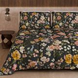 PETTI Artigiani Italiani Bedrukt winterdekbed 170 × 260 cm | Bloemen 06 Zwart