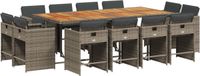 vidaXL 13-delige tuinset met kussens, grijs, polyrotan