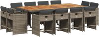 vidaXL 13-delige tuinset met kussens, grijs, polyrotan