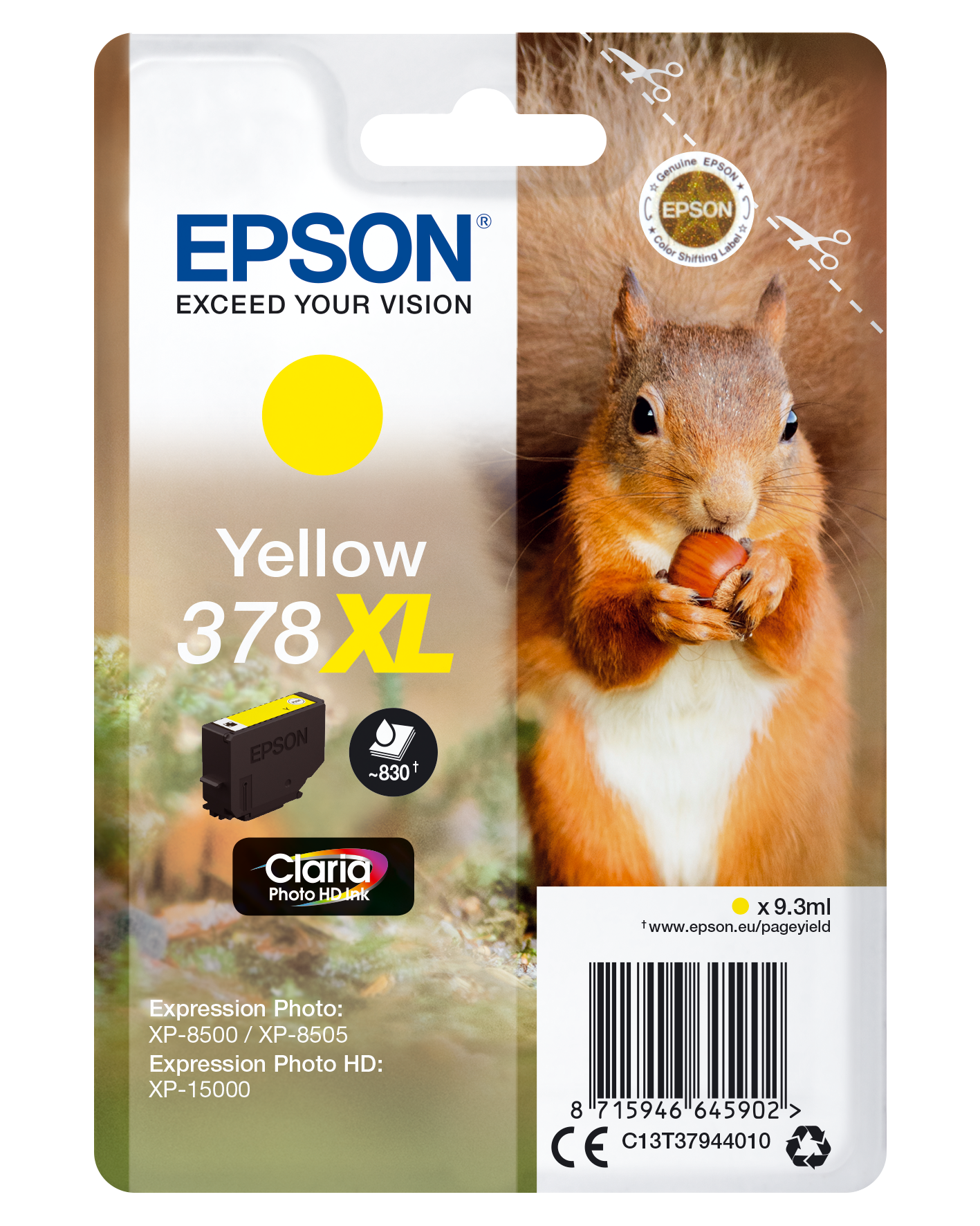 Epson Squirrel Singlepack Yellow 378XL Claria Photo HD Ink single pack / geel