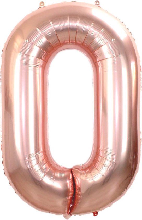 Rosé Goud Folie Ballon Cijfer 0 - 36cm - Verjaardag