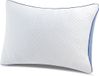 Unyqoos® Coussin de nuque, 50x70 cm – Mousse visco-gel épicée bleu, 2 zones orthopédiques, adaptable pour dormeurs latéraux, dorsaux et ventraux, housse 40% bambou