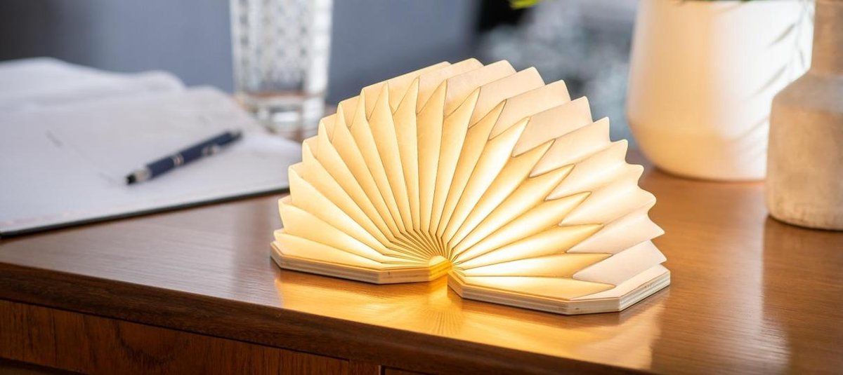 Gingko Smart Accordeon Lamp - Notenhout - Bruin