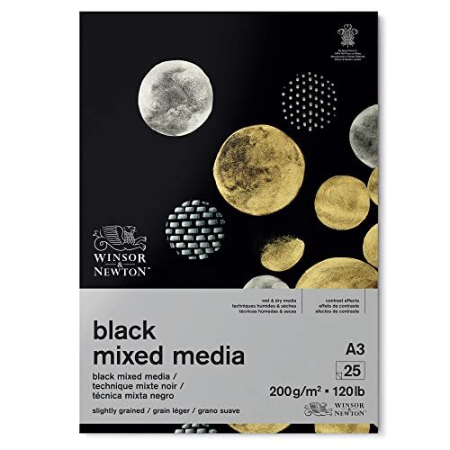 Winsor & Newton 6694009 Mixed Media gekleurd papier in blok, 25 vellen zwart zwaar papier van 200 g/m², 100% zuurvrij, archiveringskwaliteit, geschikt voor natte en droge schildertechnieken - DIN A3