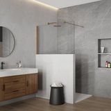 FortiFura Galeria Halfhoge Inloopdouche - 140x80cm - helder glas - 8mm - nano - met profiel en stabilisatiestang - PVD - geborsteld koper