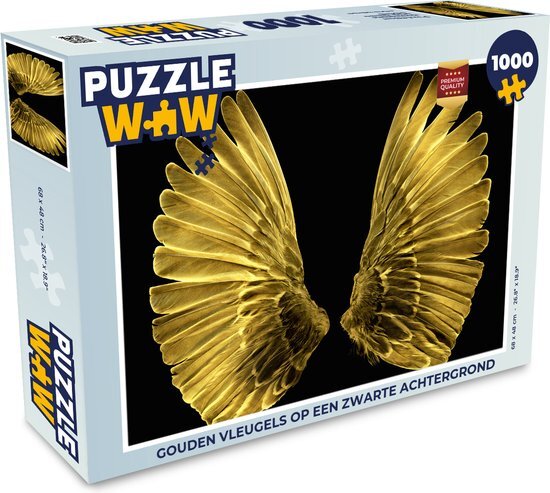 MuchoWow Puzzel Gouden vleugels op een zwarte achtergrond - Legpuzzel - Puzzel 1000 stukjes volwassenen