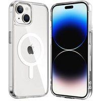 Phonillico® Case voor iPhone 15 PLUS - Transparant siliconen met geïntegreerde magnetische cirkel