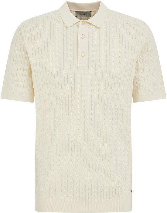 WE Fashion Van Gils Heren Regular Fit Gebreide Polo met Structuur - Ecru - Katoen - Maat M