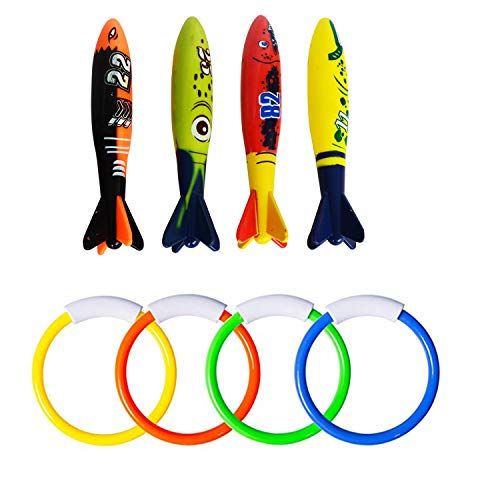 Topways Duiken Pool Speelgoed Set, Duikringen Sticks Duiken Torpedo voor Zwemmen Onderwater Zwembad Training Speelgoed Duiken Game Training Gift voor Kinderen