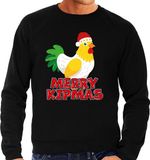 Bellatio Decorations Foute Kersttrui voor heren - Merry Kipmas - zwart - hilarisch - kip met kerstmuts XXL