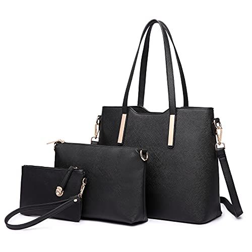 MISS LULU Handtas Vrouwen Schooltassen Tas dood 3-delige Hobo Set Boodschappentas (Zwart)