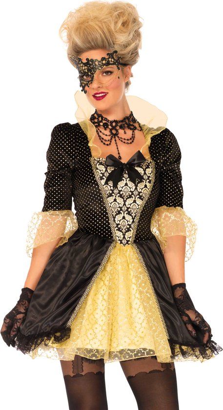 Fantasy Masquerade Jonkvrouw Verkleedkostuum - Zwart - Maat M