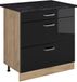 Vicco Keukenonderkast R-Line, Zwart hoogglans/Goudkleurig Eiken, 80 cm met 3 laden antraciet werkblad