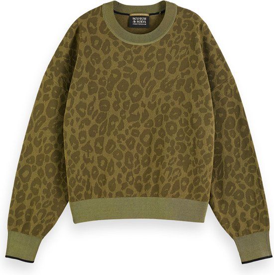 Scotch & Soda Jacquard Relaxed Pullover Trui Dames - Maat S - Military - Herfst/Winter 2024