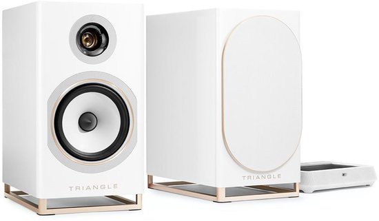 Triangle Capella 2 Wireless Wi-Fi Active Bookshelf Speakers (pair) met Stereo Hub 2 Wit