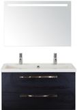 BES LED Seville Badmeubelset 100 cm - Black Oak - Wastafel Djazz 2 Kraangaten met Sence Spiegel