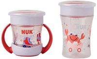NUK Magic Cup & Mini Magic Cup drinkbekers, duoset | lekvrije 360° drinkrand | vanaf 6 maanden en 8 maanden | lekvrij en BPA-vrij | 160ml & 230ml | rood