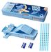 Étui multifonctionnel avec 5 crayons et accessoires, bleu