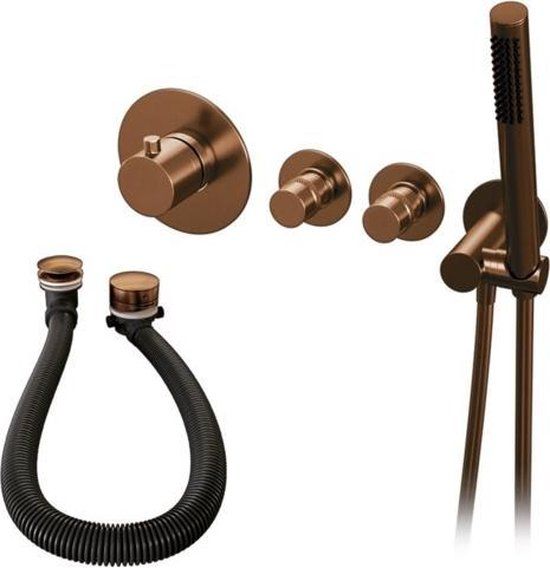 Brauer Copper Edition Inbouwthermostaatset - Geborsteld Koper - Badvuller met Staafhanddouche