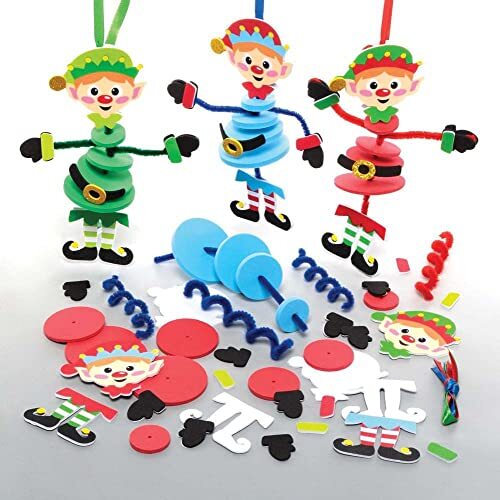 Baker Ross FE964 Elf stacking voor kerst - Pak van 6, Knutselactiviteiten voor kinderen om te monteren, te versieren en weer te geven, ideaal kerstkunst- en knutselproject