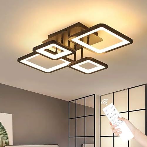 LED Plafondlamp Moderne Dimbare Plafondlamp Met Afstandsbediening Zwarte Woonkamerlamp 54W Moderne Geometrische Design Plafondverlichting Voor Slaapkamer Keuken Werkkamer