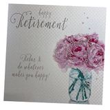 WHITE COTTON CARDS Happy Retirement Handgemaakte Kaart - Versierde Bloemen Pioenen B175,16cm x 16cm
