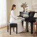 Tabouret de piano avec rangement intégré, hauteur réglable, assise en bois d'hévéa, revêtement en synthétique noir