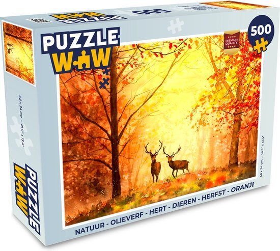 MuchoWow Puzzel Natuur - Olieverf - Hert - Dieren - Herfst - Oranje - Legpuzzel - Puzzel 500 stukjes - Sinterklaas cadeautjes - Sinterklaas voor grote kinderen